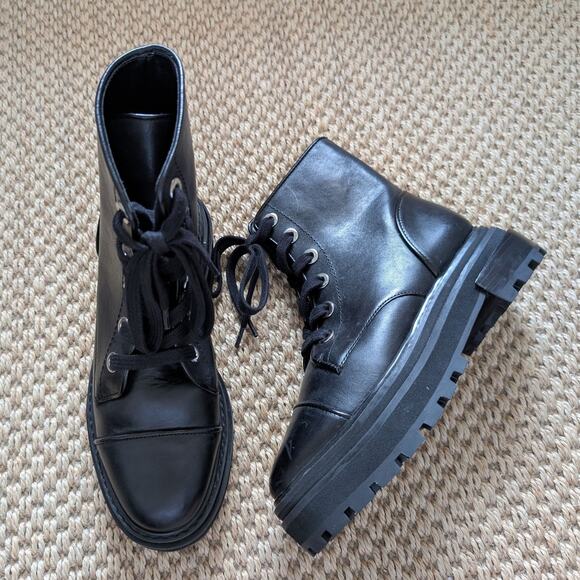 SCHUTZ Maylova Leather Lace-up Platform Combat Boots, Black, size 5B, NWOB - Picture 1 of 8